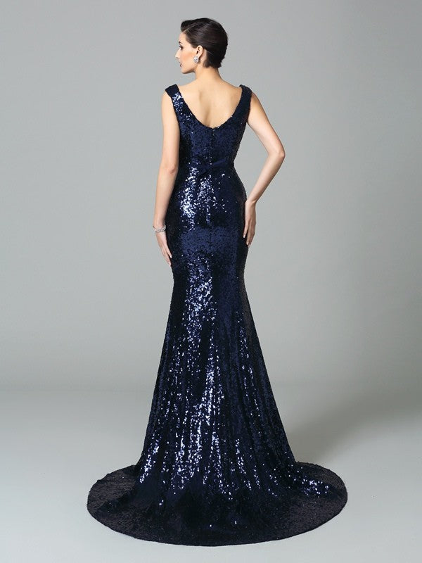 Abiti lunghi senza maniche con paillettes e spalline a tromba/sirena